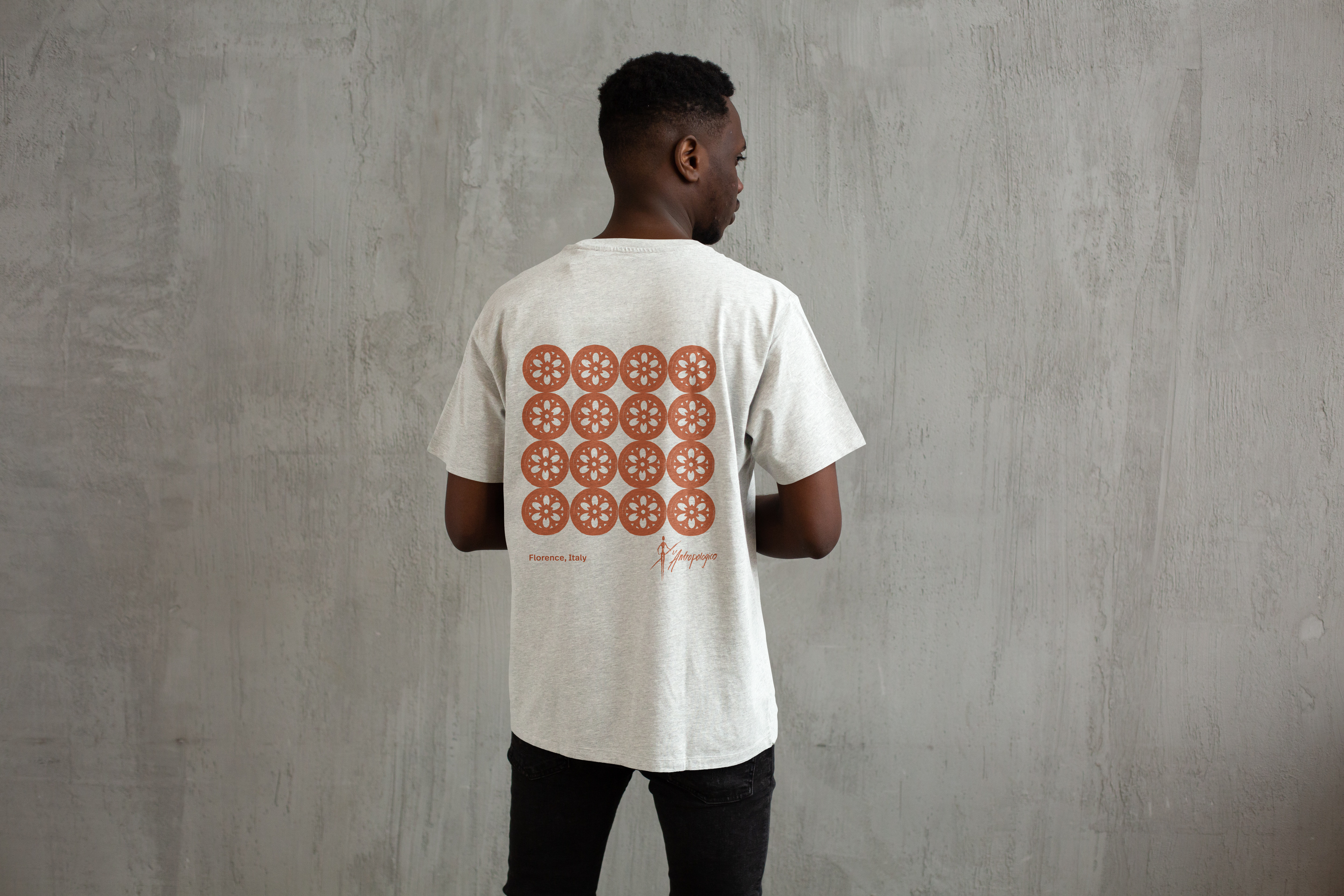 Museum t-shirt back mockup, red floral design